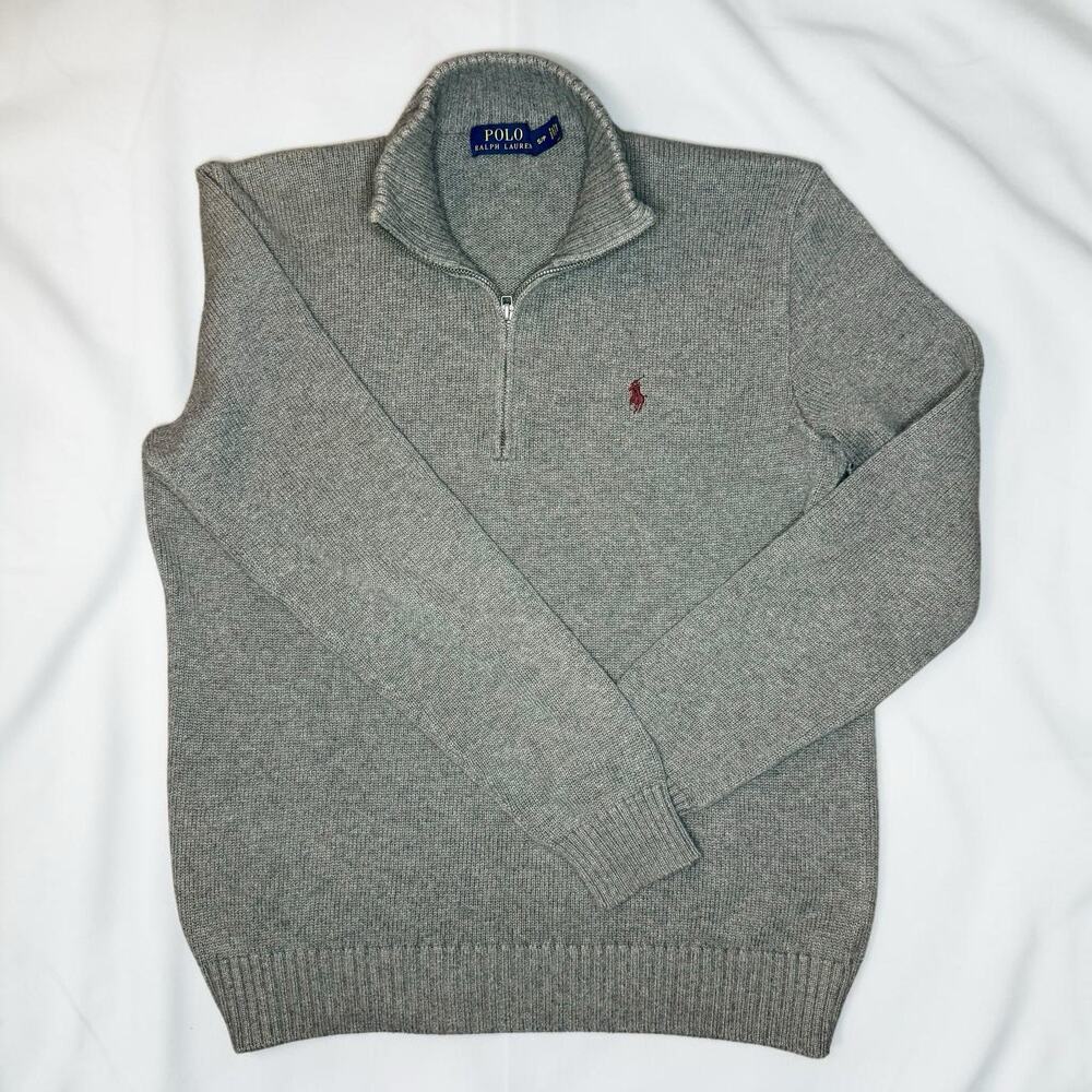 Polo Ralph Lauren Sweater Mens Small S Gray Cotton Quarter Zip Pullover Pony